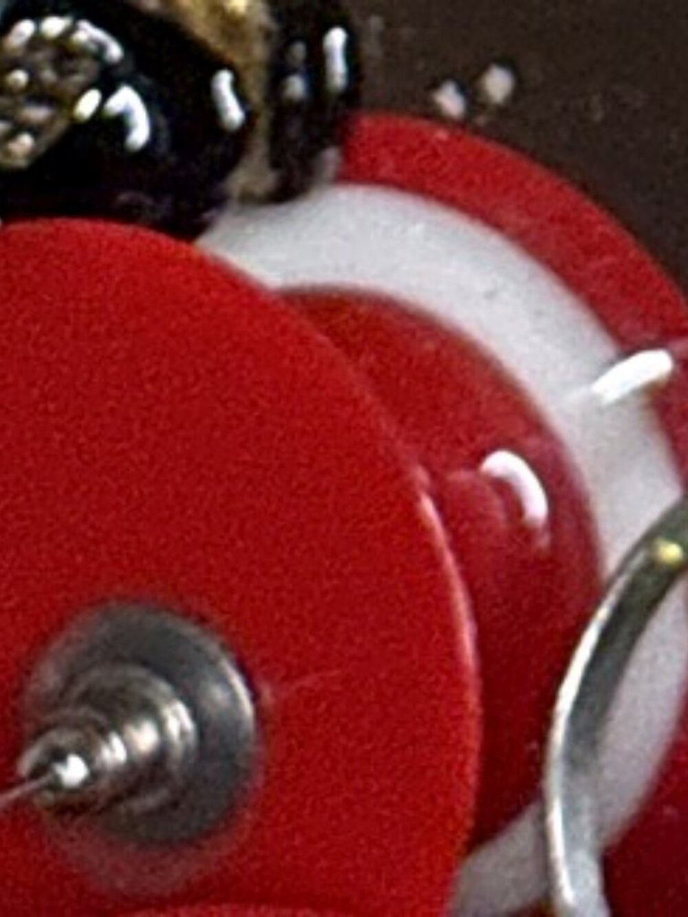 Vintage Red White Mod Button Earrings Layered Disc Stud